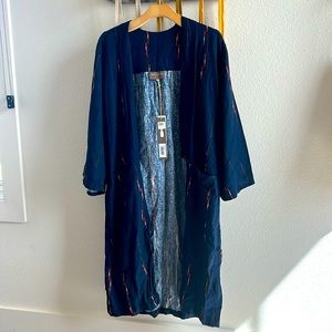 Native style Bel Kazan linen duster in Navy and red striping.